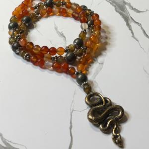 Fire Agate and Pyrite Loki Prayer Beads