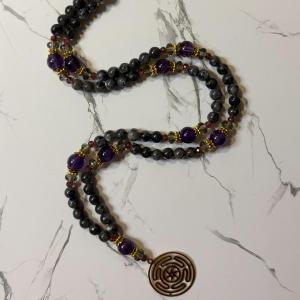 Larvikite and Amethyst Hecate Prayer Beads