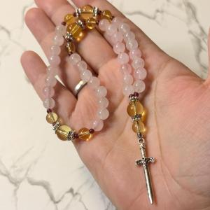 Rose Quartz and Citrine Freyja Pocket Prayer Beads