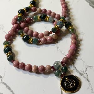 Rhodonite and Moss Agate Persephone Prayer Beads