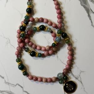 Rhodonite and Moss Agate Persephone Prayer Beads