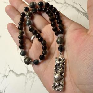 Obsidian and Pyrite Hades Pocket Prayer Beads