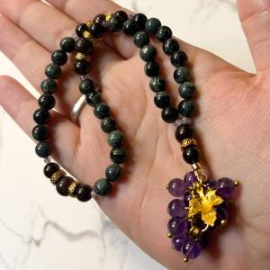 Kambaba Jasper and Garnet Dionysus Pocket Prayer Beads
