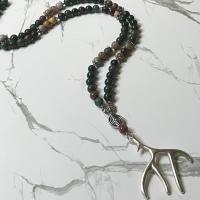Bloodstone and Petrified Wood Cernunnos Prayer Beads