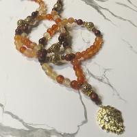 Fire Agate and Sandalwood Sekhmet Prayer Beads