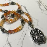 Fire Agate and Pyrite Loki Prayer Beads