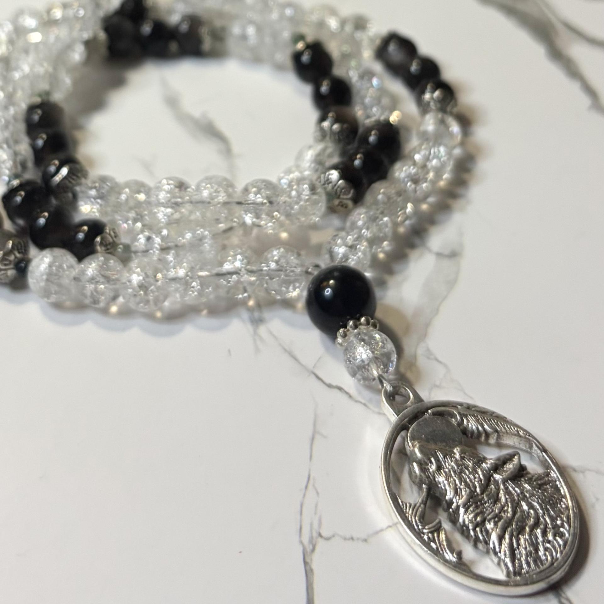 Cracked Quartz and Obsidian Skadi Prayer Beads