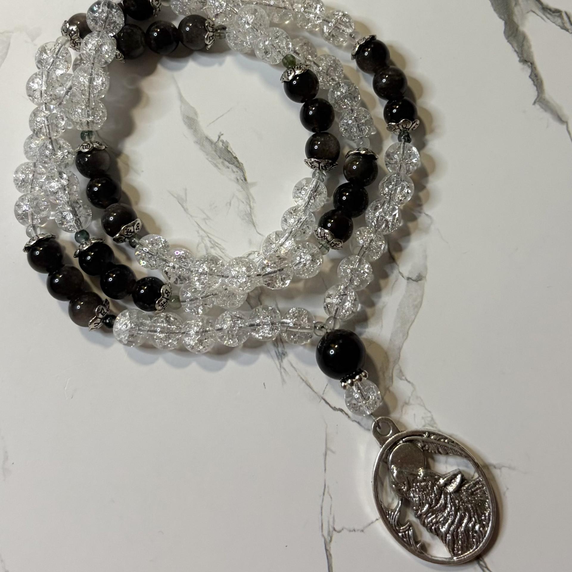 Cracked Quartz and Obsidian Skadi Prayer Beads