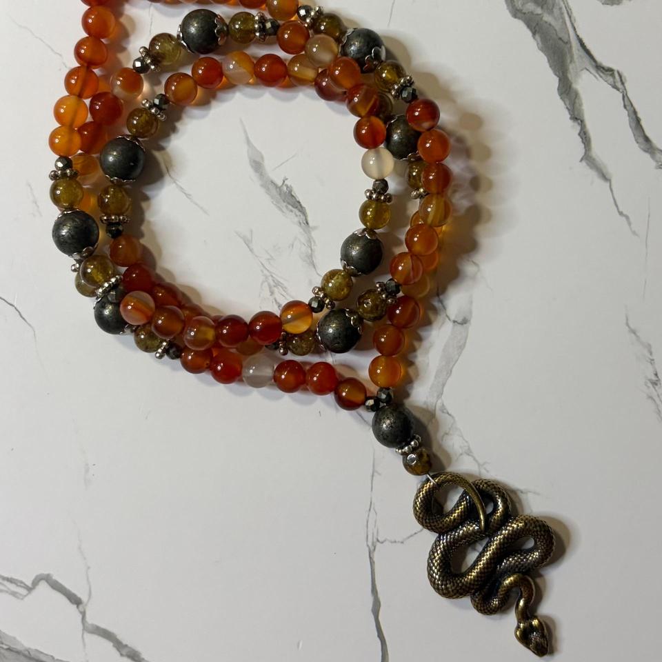 Fire Agate and Pyrite Loki Prayer Beads