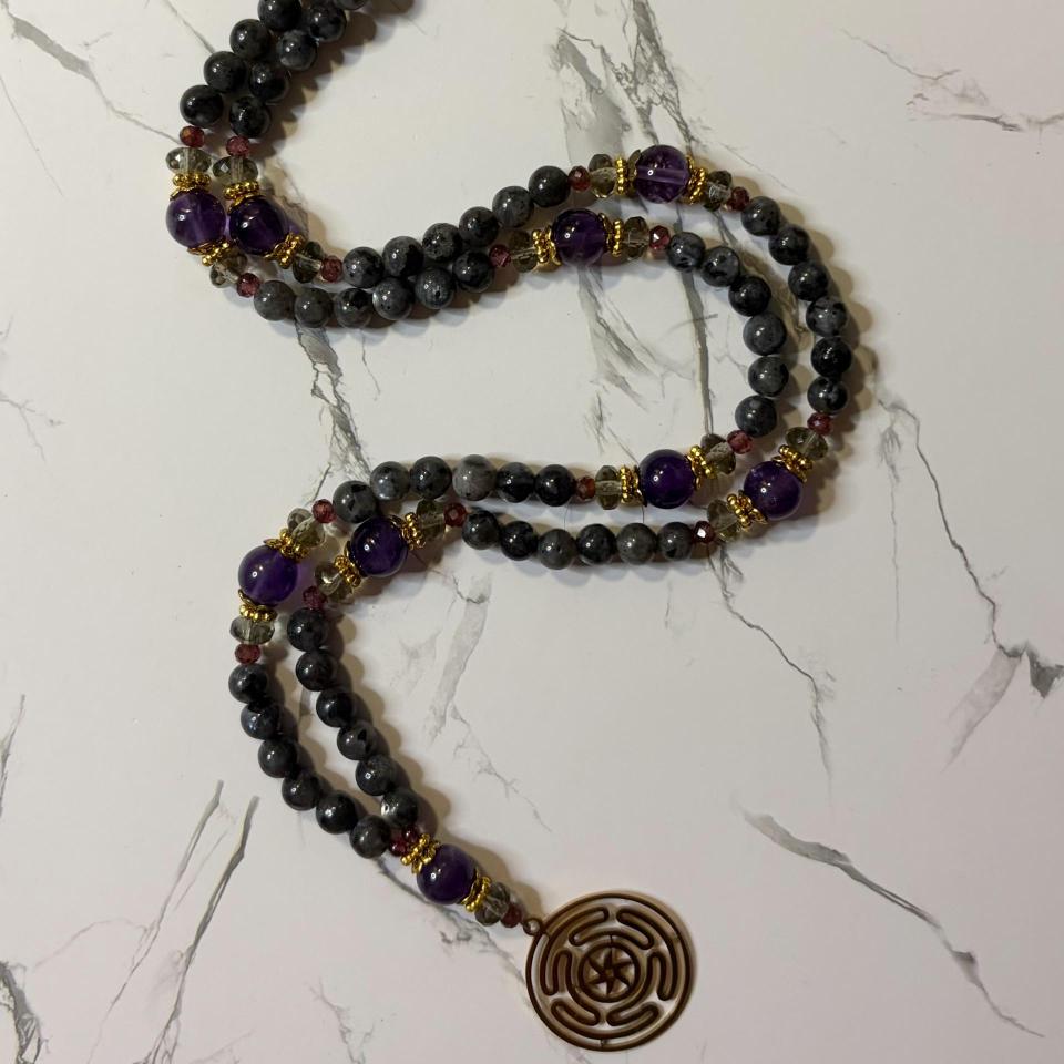 Larvikite and Amethyst Hecate Prayer Beads