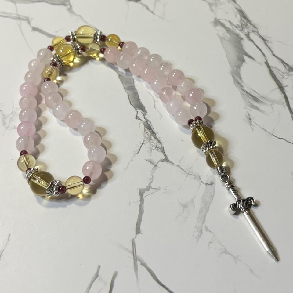 Rose Quartz and Citrine Freyja Pocket Prayer Beads