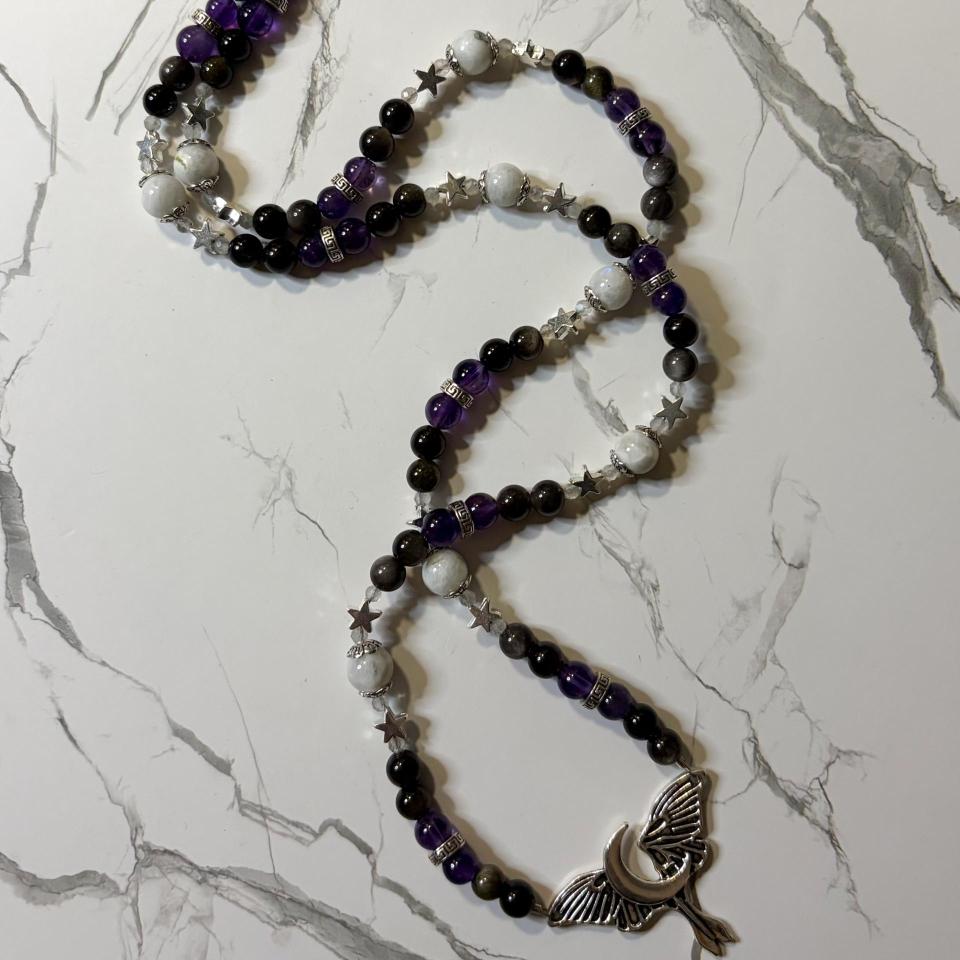 Obsidian and Moonstone Nyx Prayer Beads