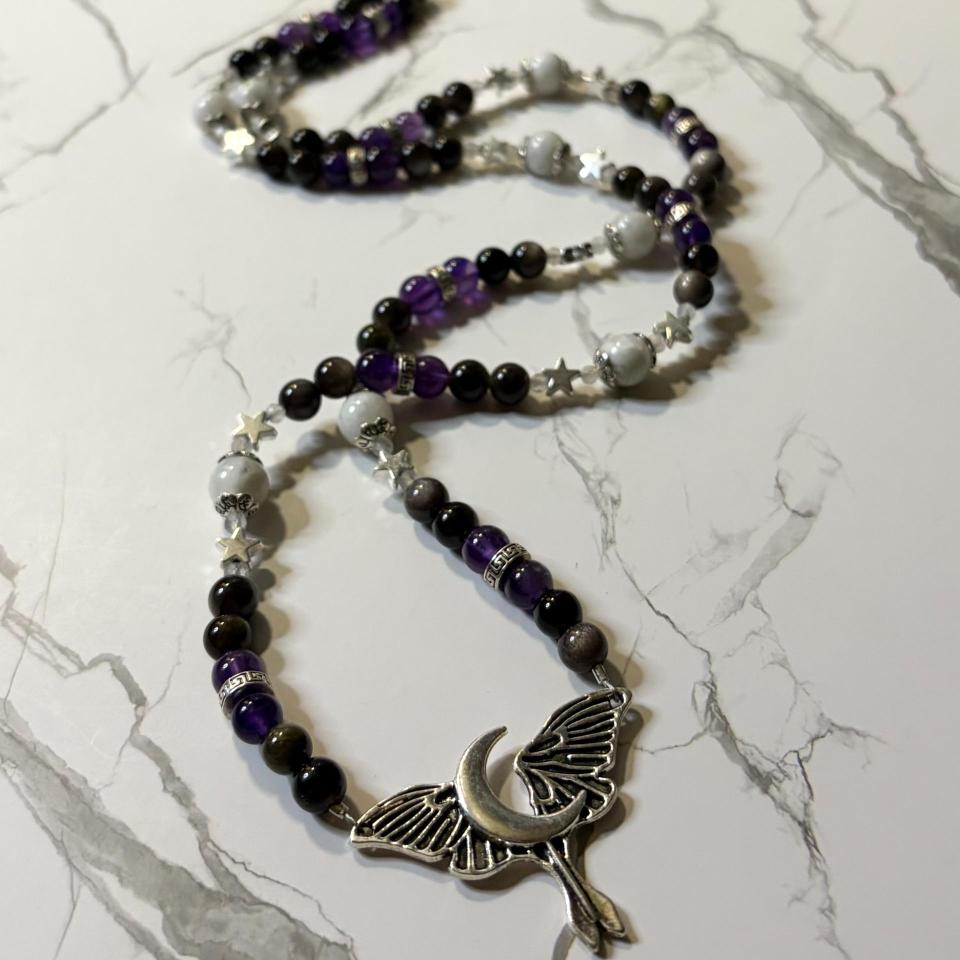 Obsidian and Moonstone Nyx Prayer Beads