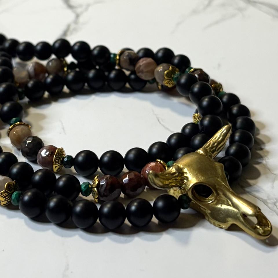 Obsidian and Petrified Wood Osiris Prayer Beads