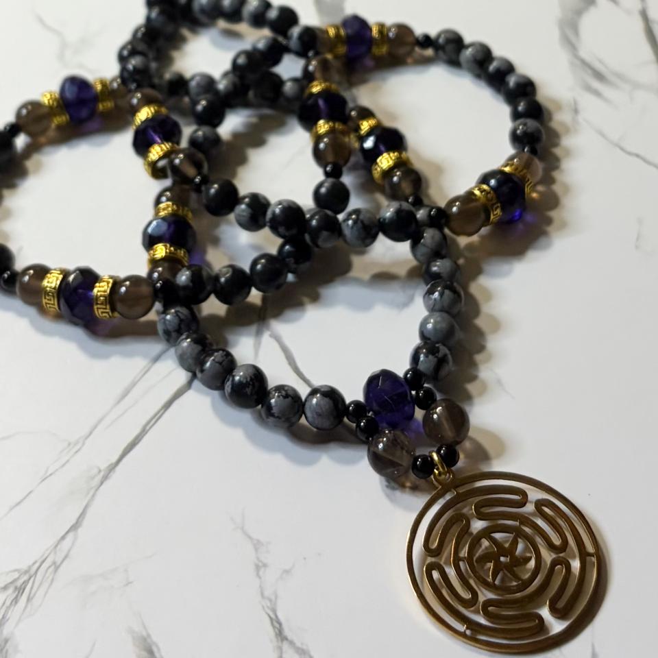 Obsidian and Smokey Quartz Hecate Prayer Beads