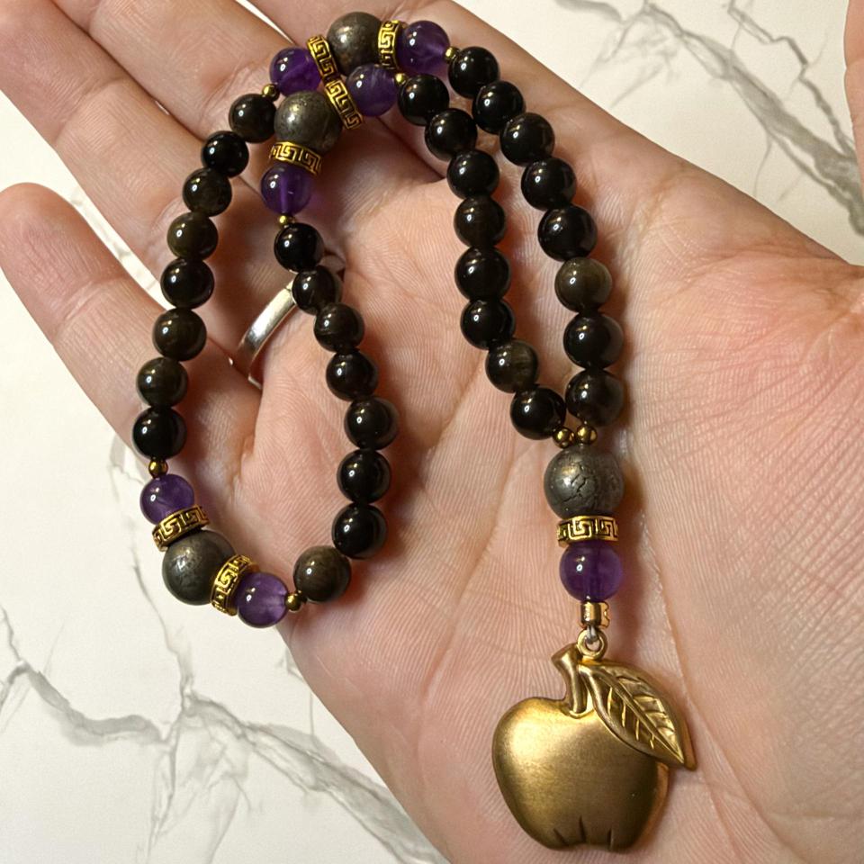 Obsidian and Pyrite Eris Pocket Prayer Beads