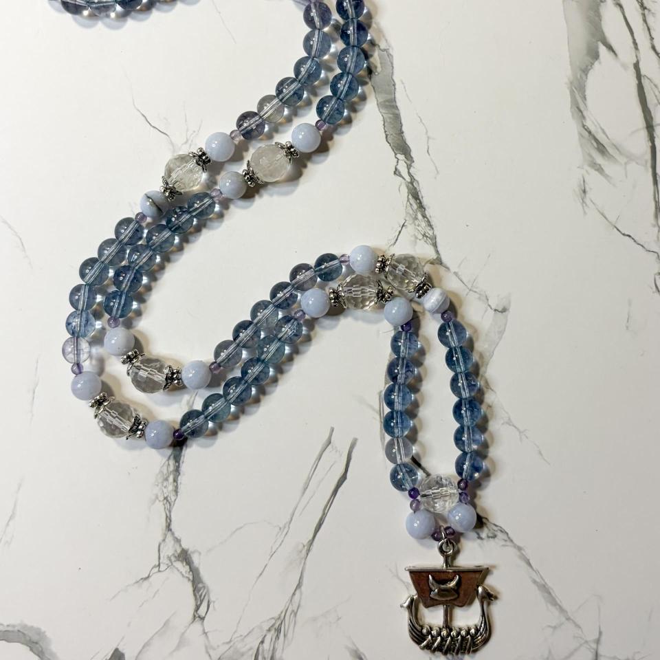 Blue Topaz and and Clear Quartz Njord Prayer Beads