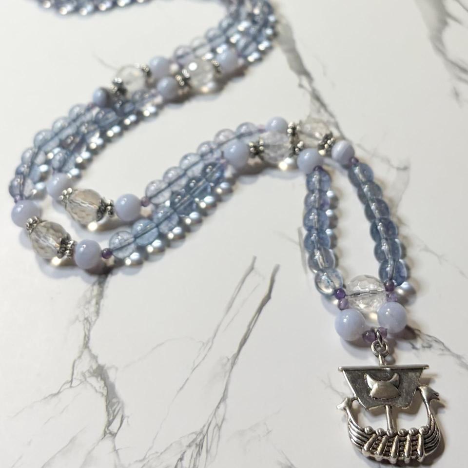 Blue Topaz and and Clear Quartz Njord Prayer Beads