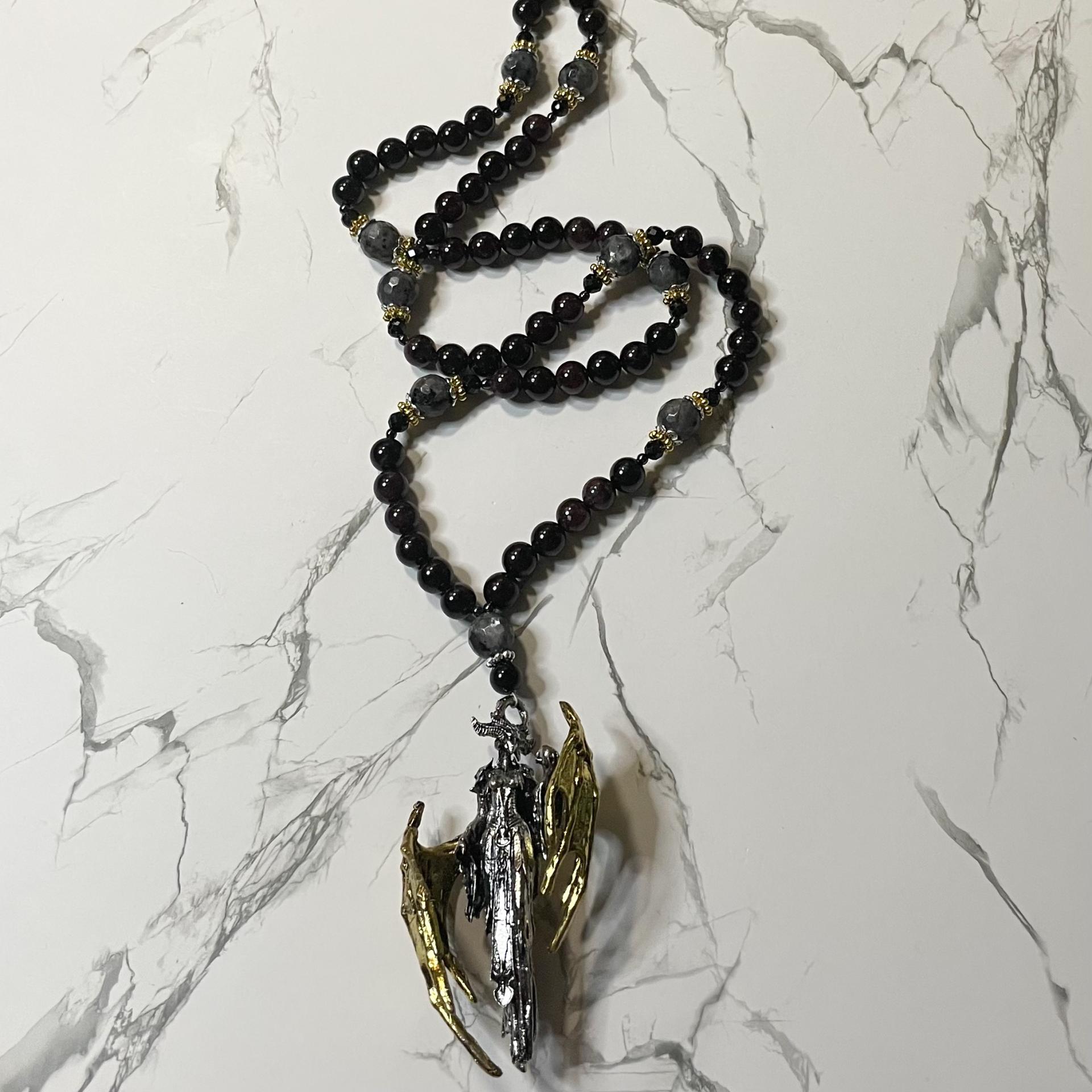 Garnet and Larvikite Lilith Prayer Beads