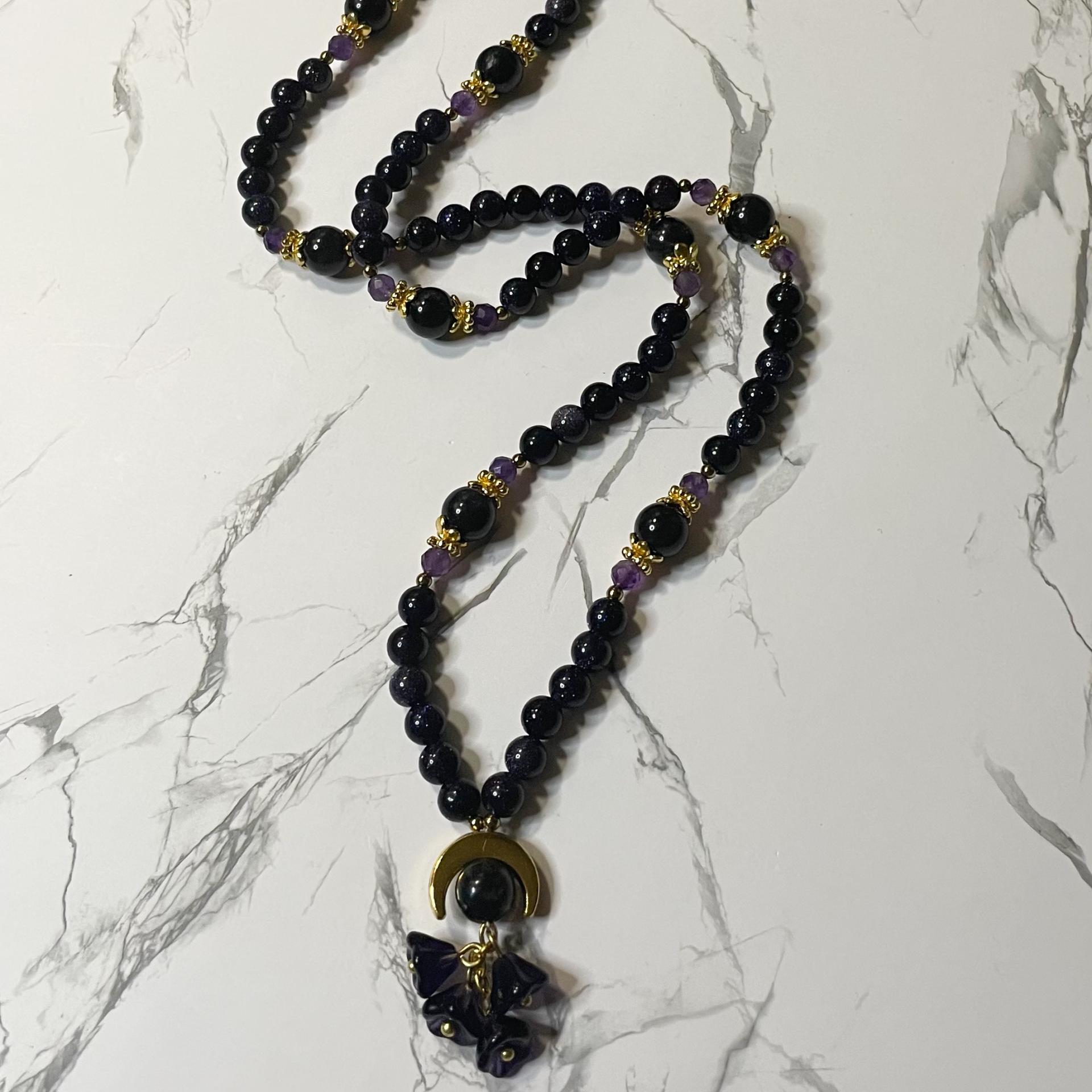 Blue Sandstone and Arfvedsonite Nyx Prayer Beads