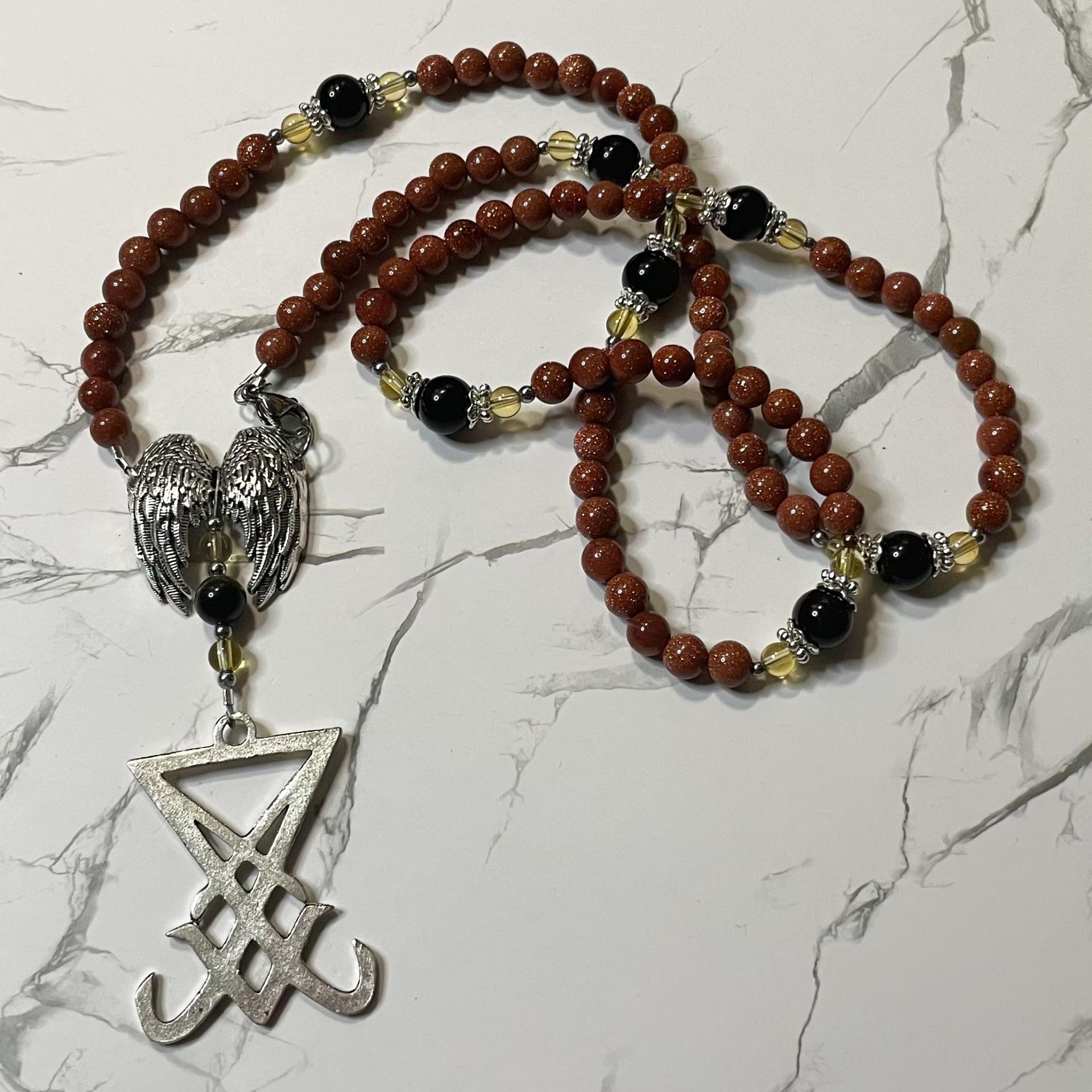 Sandstone and Gold Sheen Obsidian Lucifer Prayer Beads