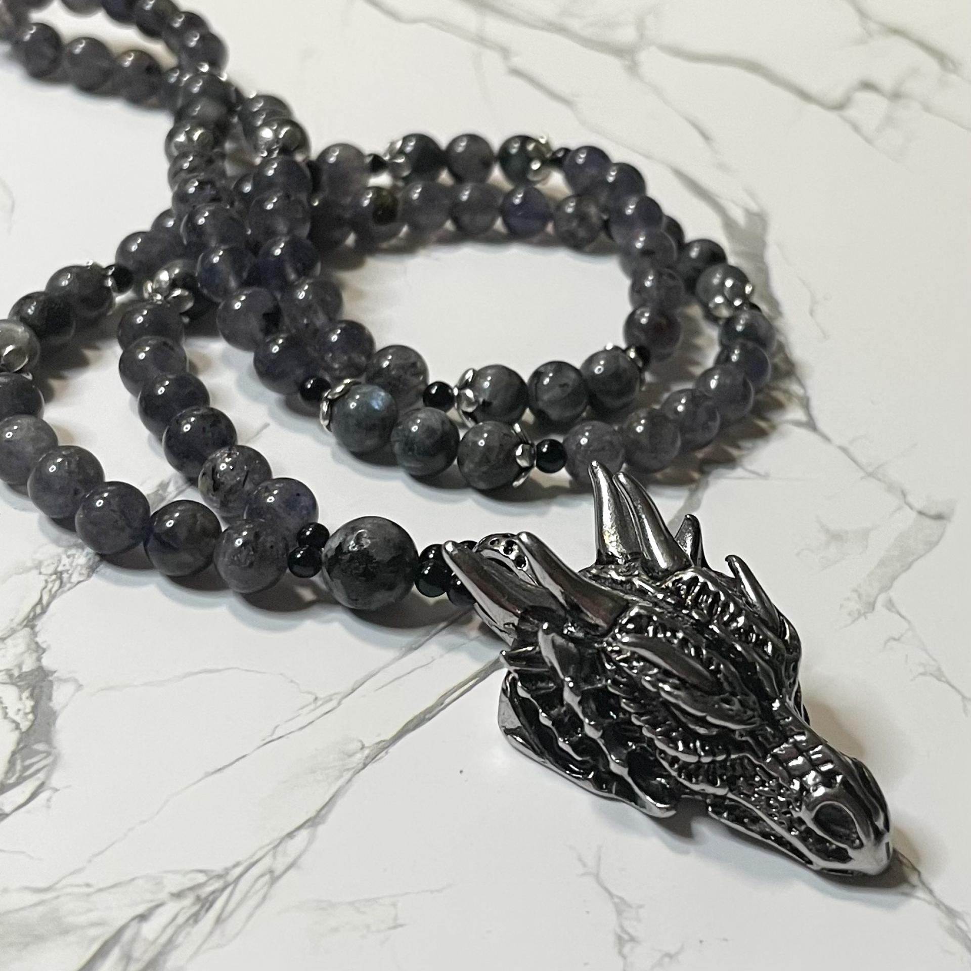 Iolite and Larvikite Tiamat Prayer Beads