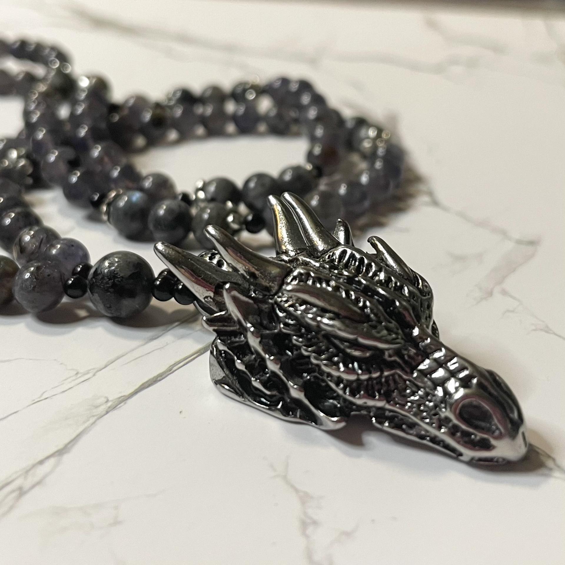 Iolite and Larvikite Tiamat Prayer Beads