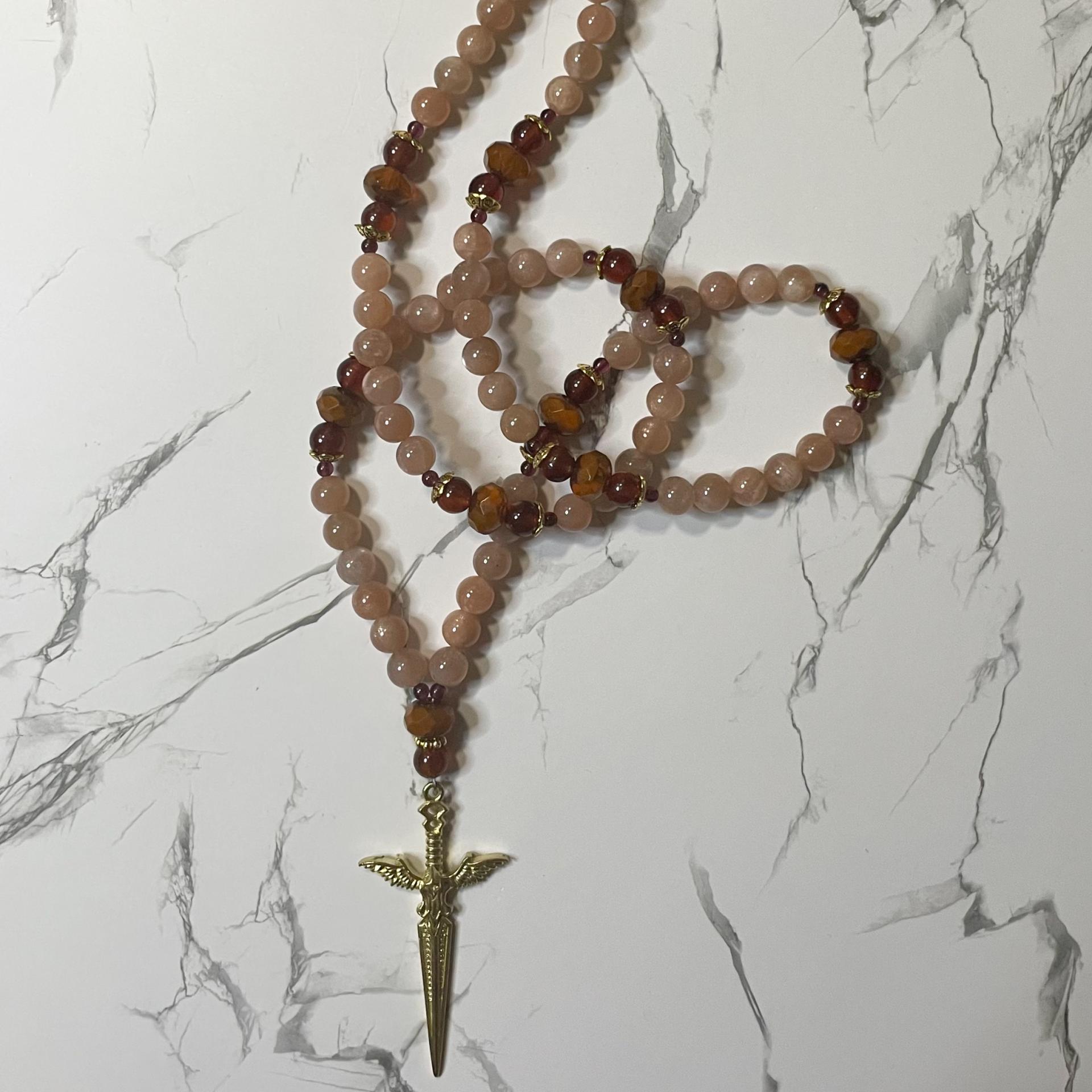 Sunstone and Hessonite Freyja Prayer Beads
