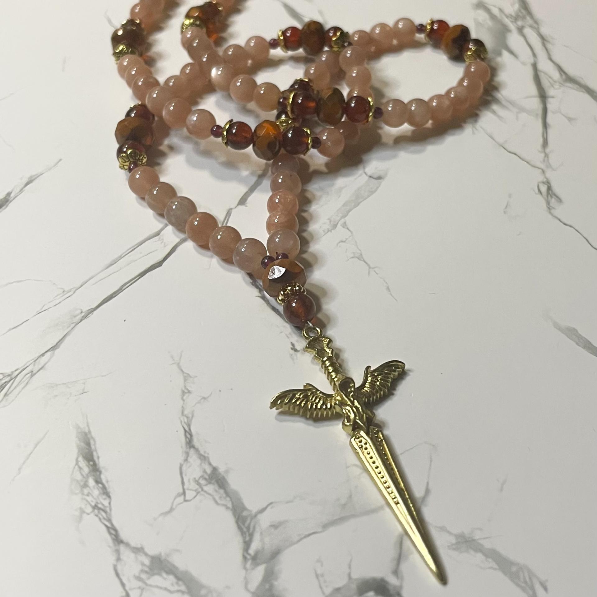 Sunstone and Hessonite Freyja Prayer Beads