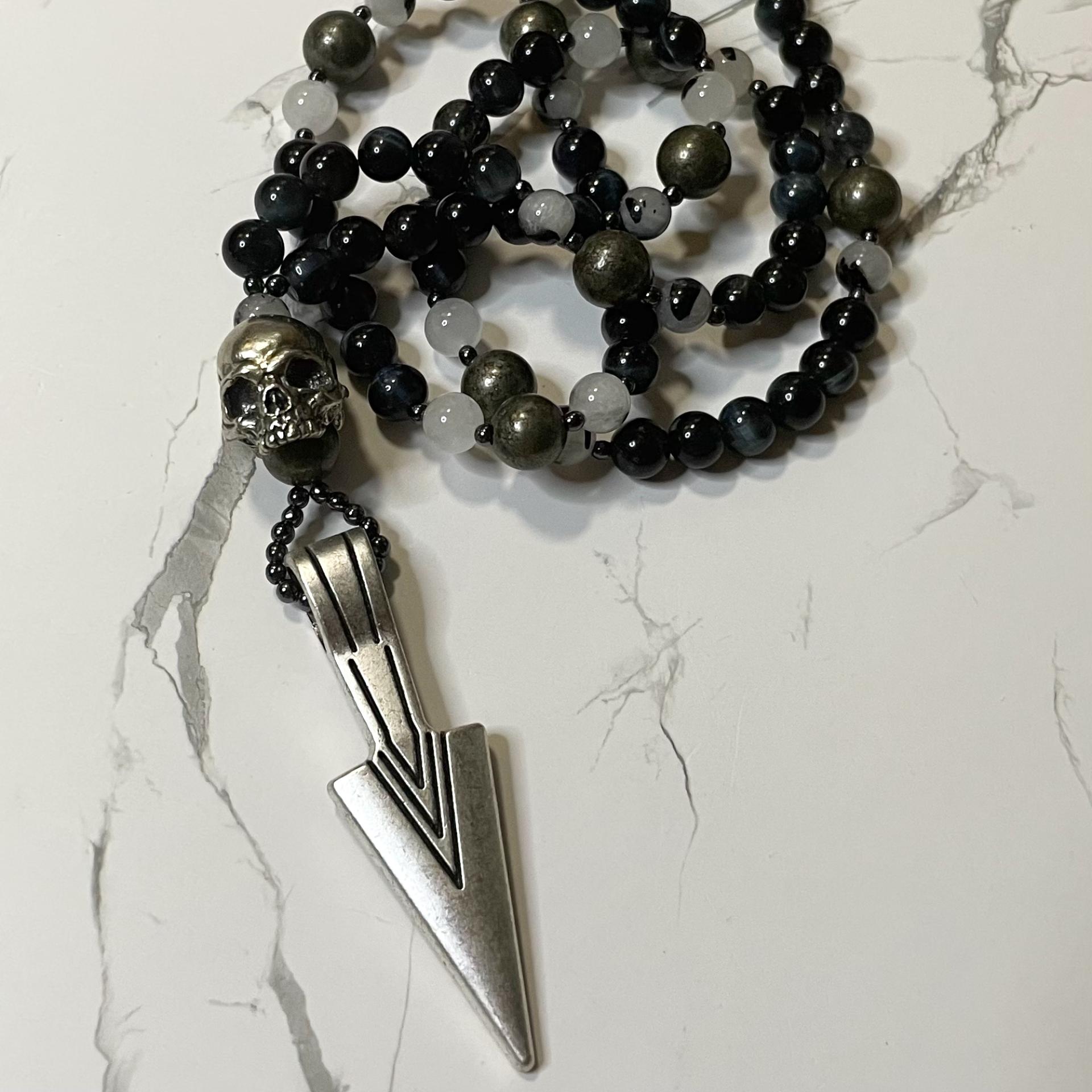 Blue Tiger Eye and Pyrite Odin Prayer Beads