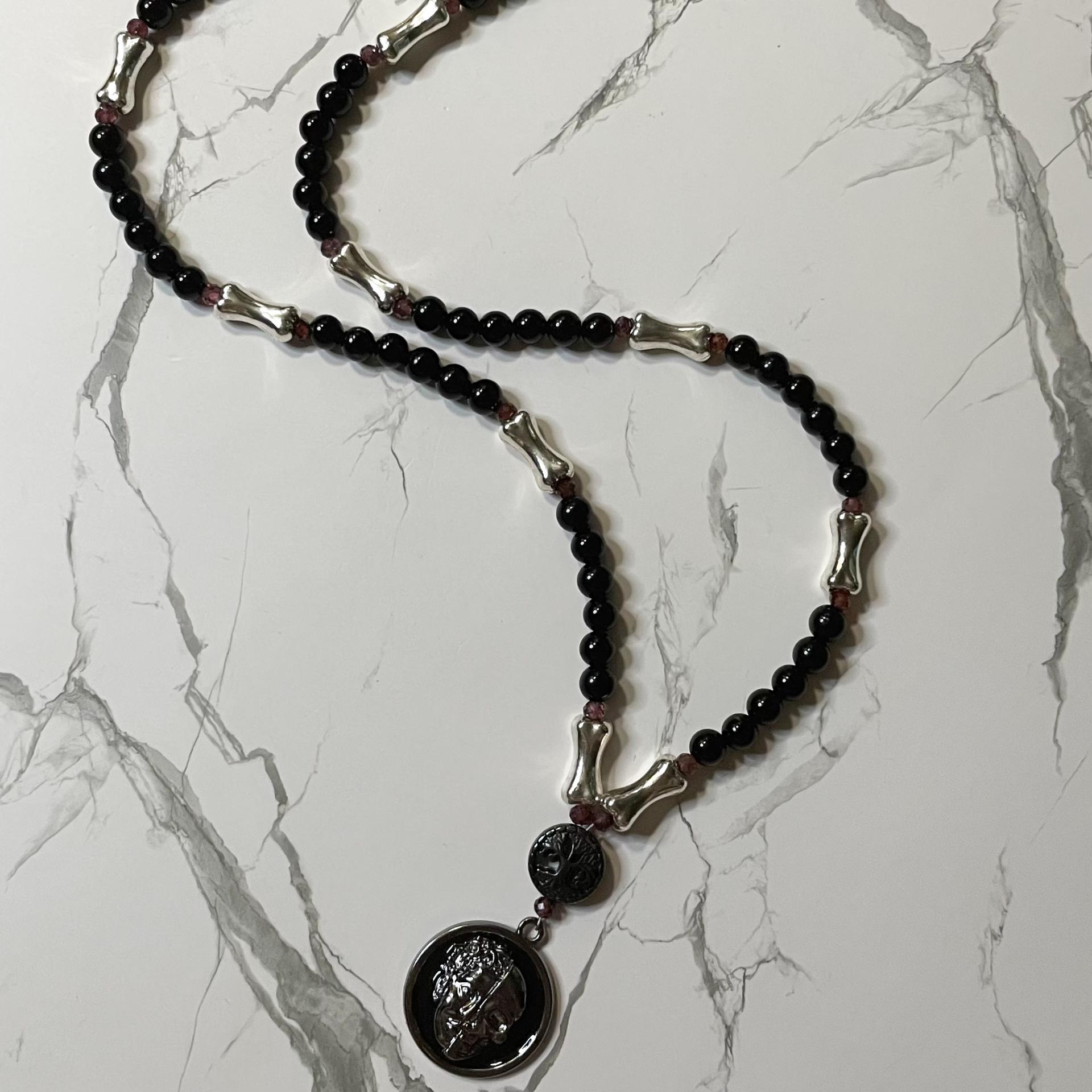 Jet and Garnet Hel Prayer Beads