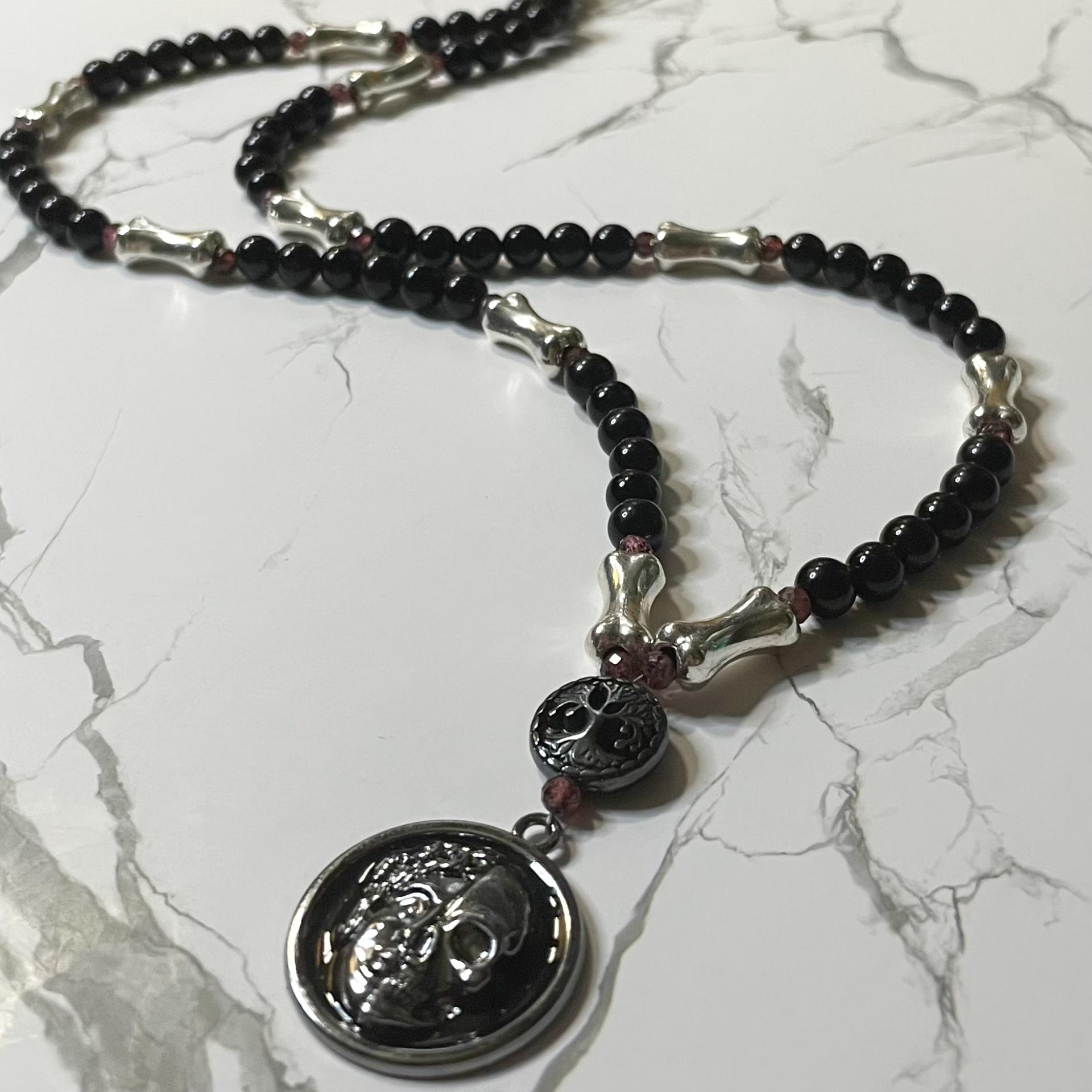 Jet and Garnet Hel Prayer Beads