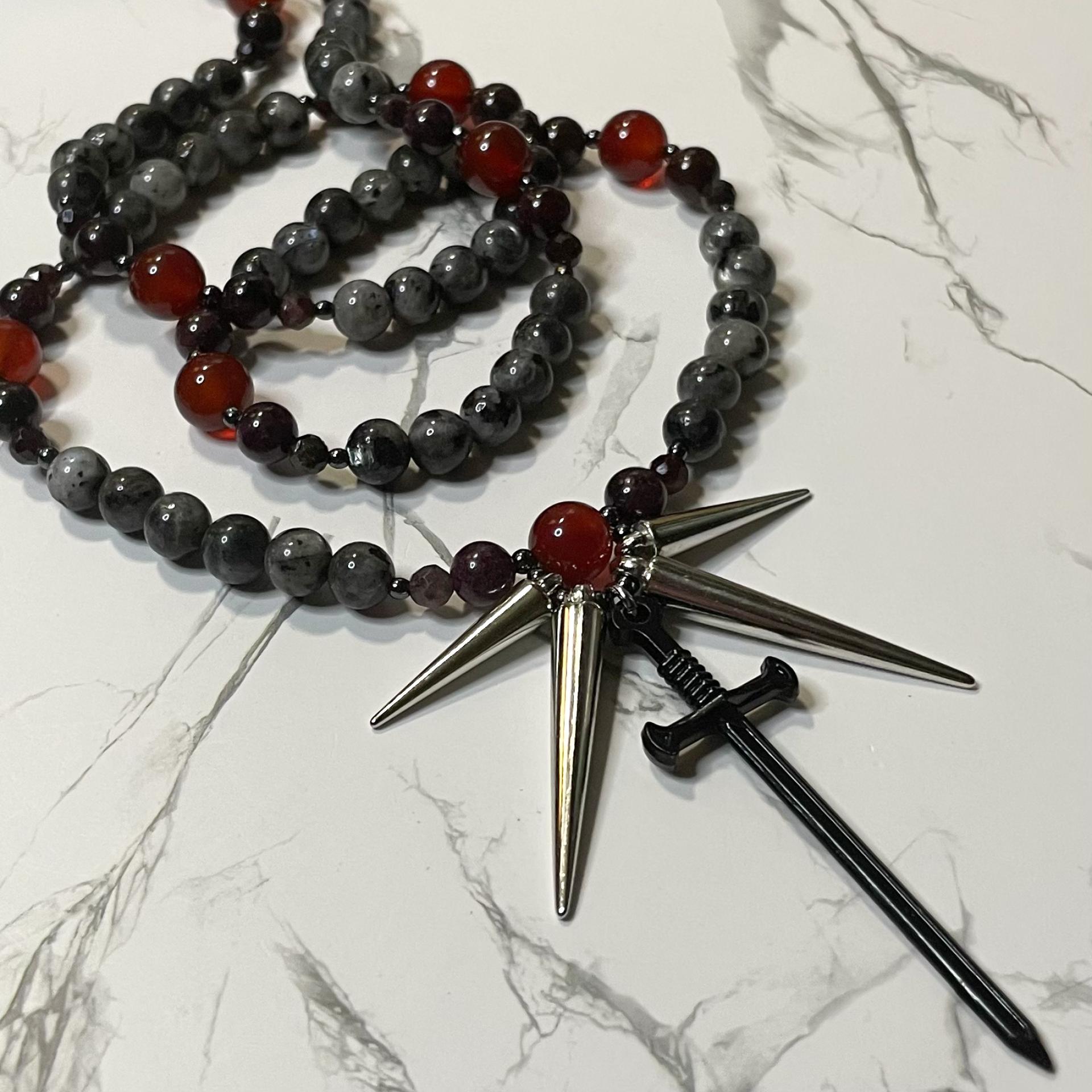 Larvikite and Carnelian Nemesis Prayer Beads