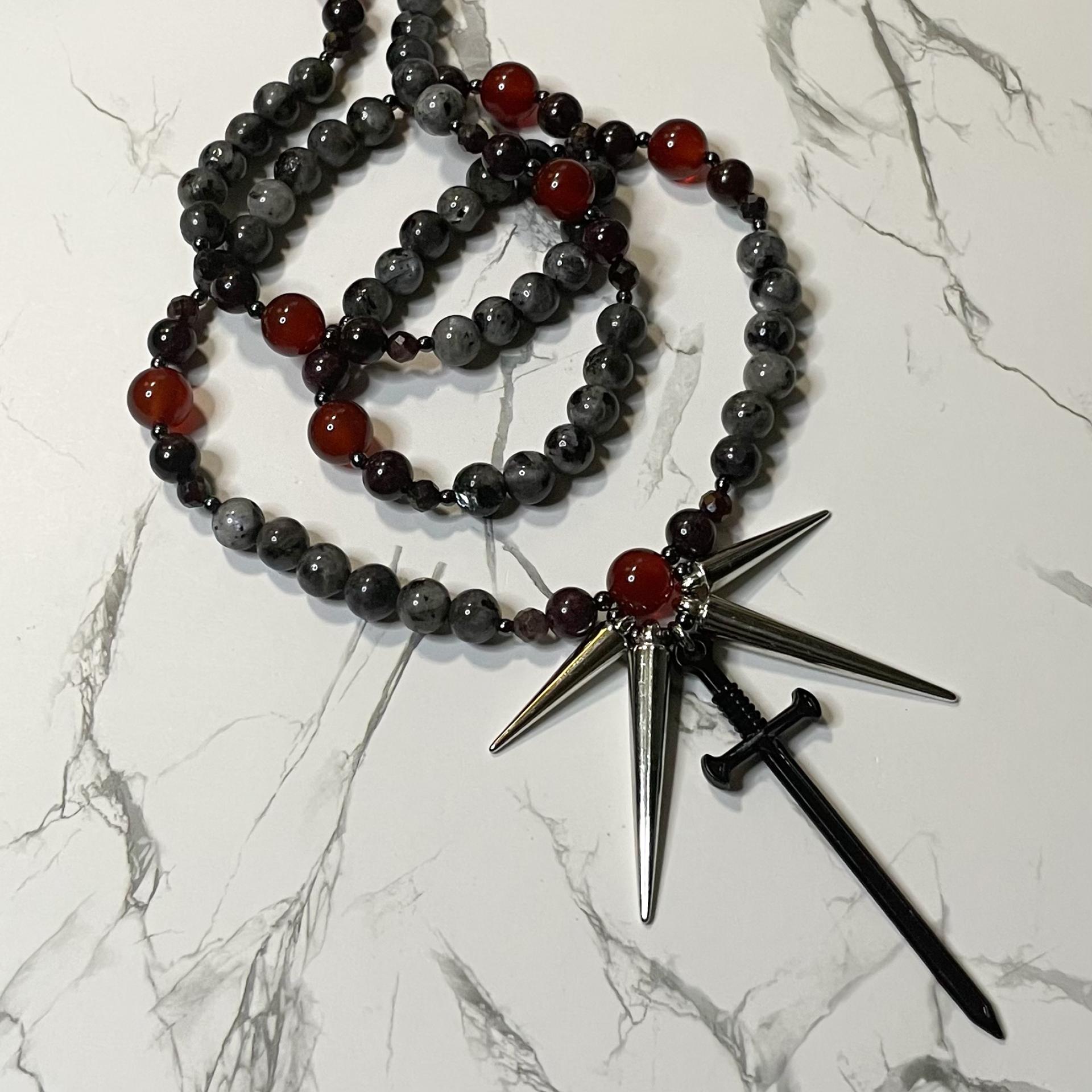 Larvikite and Carnelian Nemesis Prayer Beads