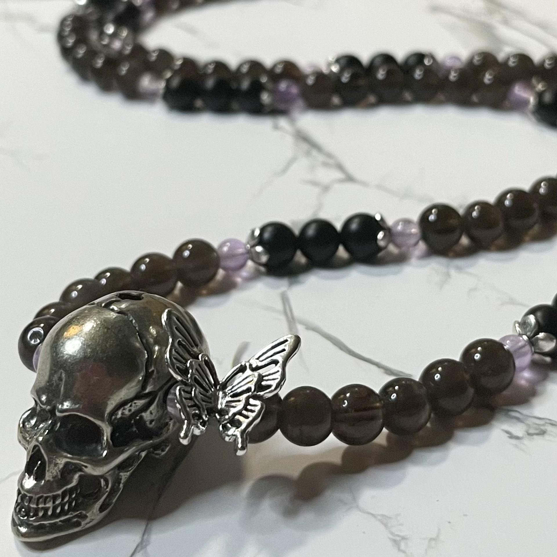 Smokey Quartz and Obsidian Thanatos Prayer Beads