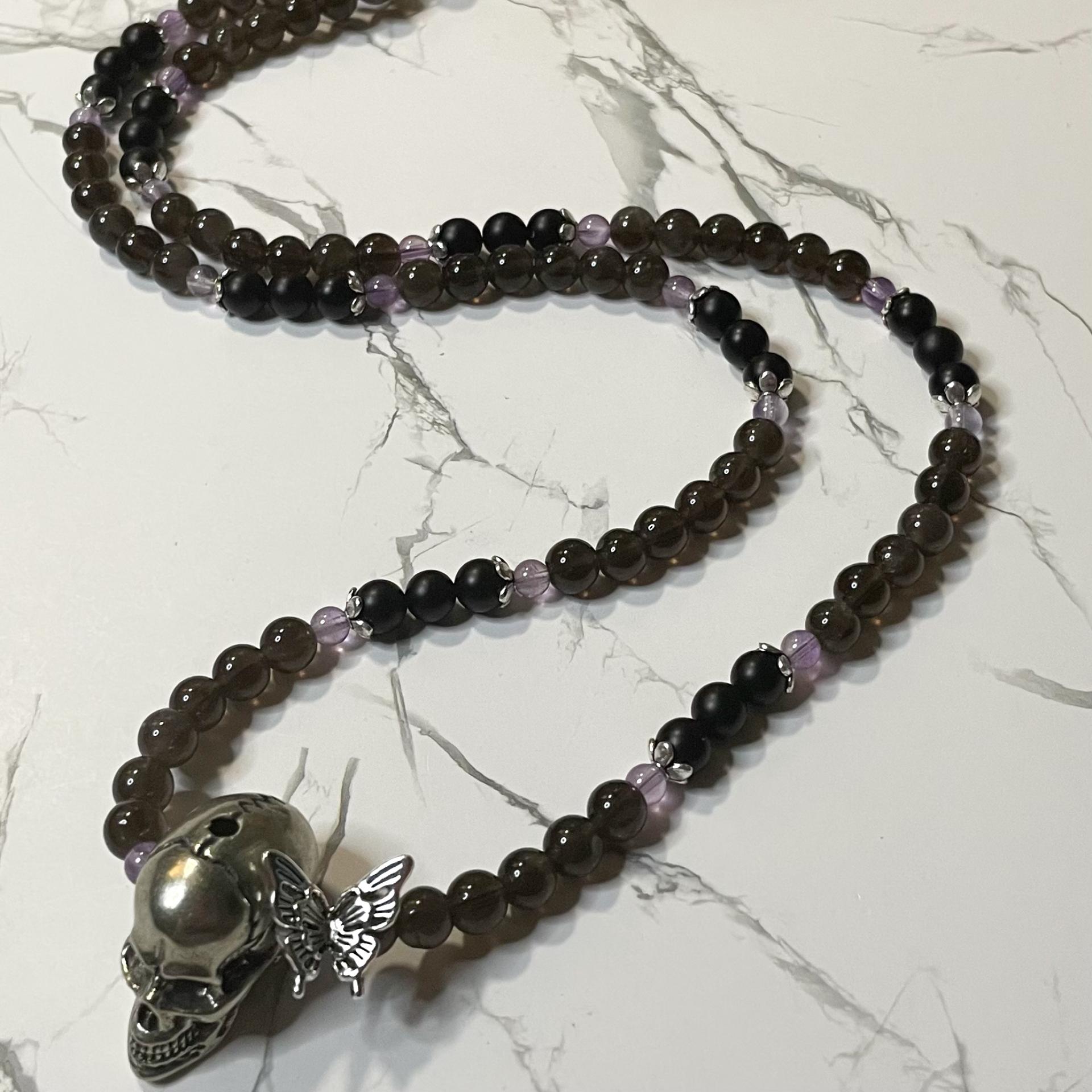 Smokey Quartz and Obsidian Thanatos Prayer Beads
