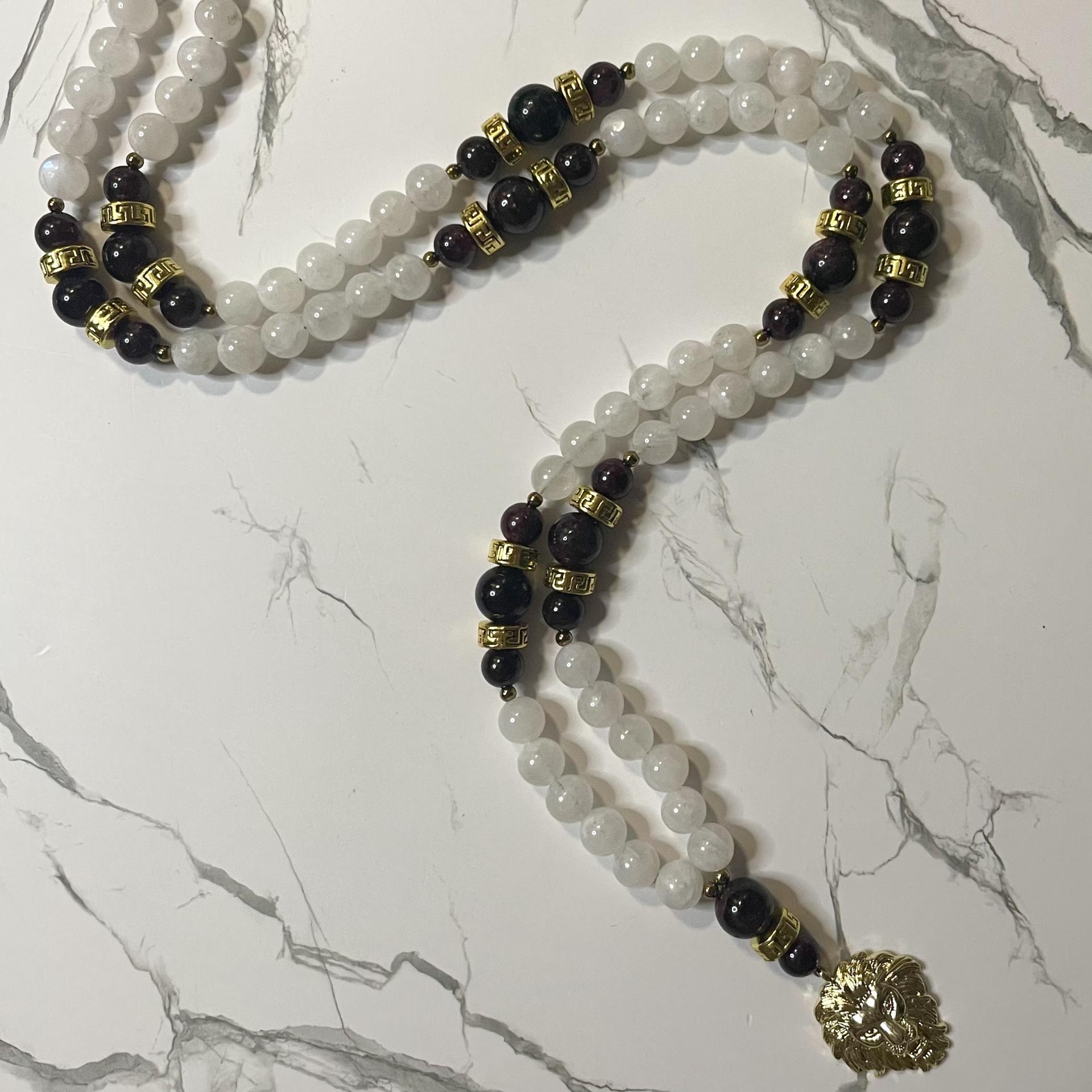 Moonstone and Garnet Rhea Prayer Beads