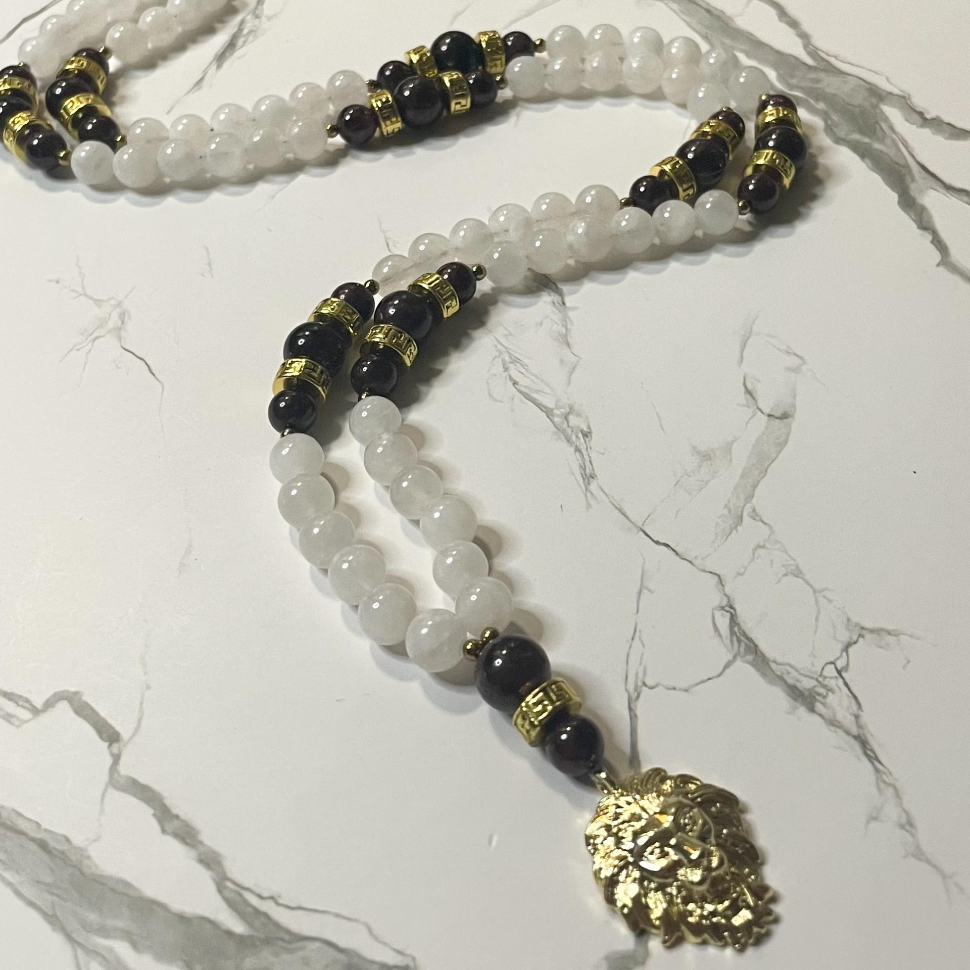 Moonstone and Garnet Rhea Prayer Beads