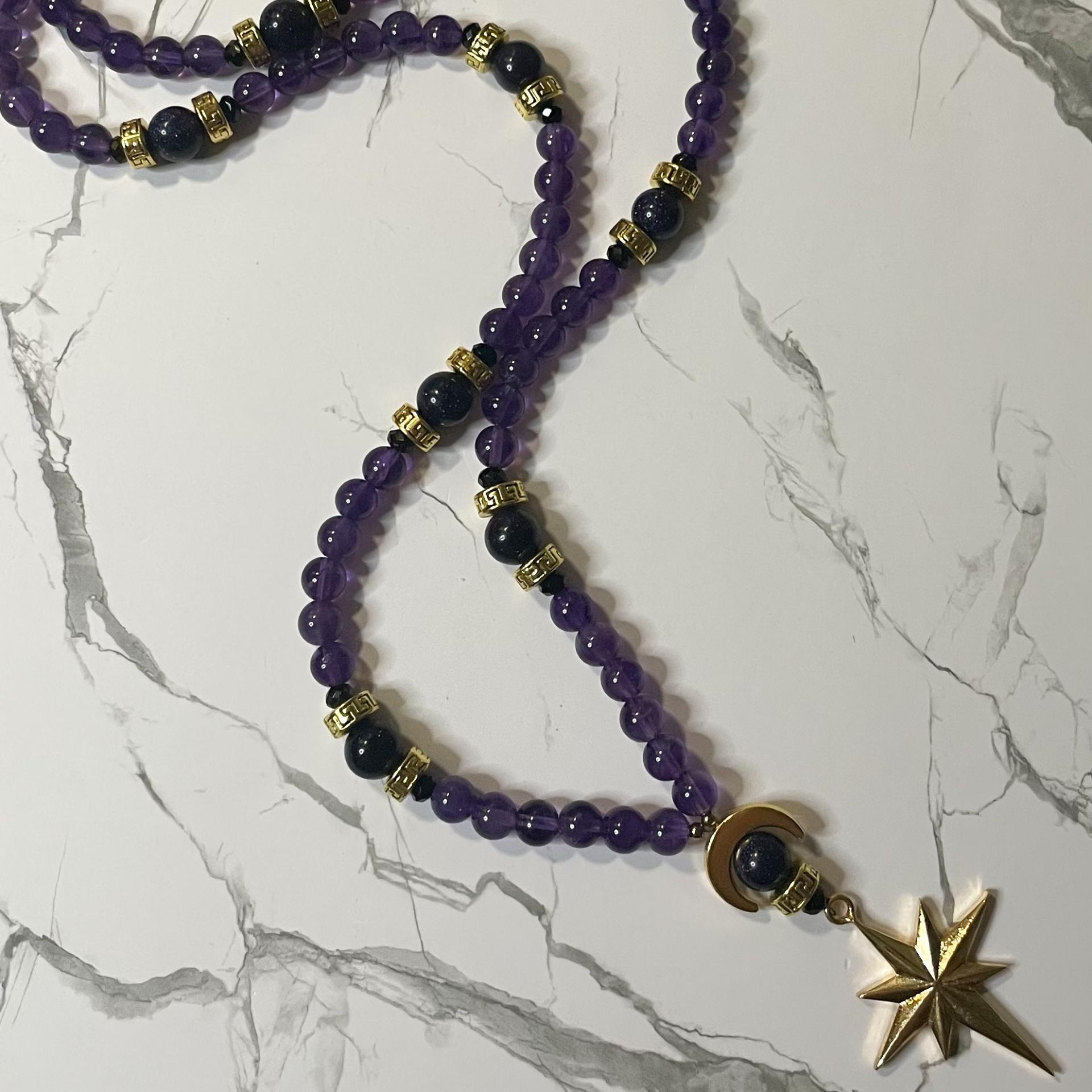 Amethyst and Blue Goldstone Nyx Prayer Beads