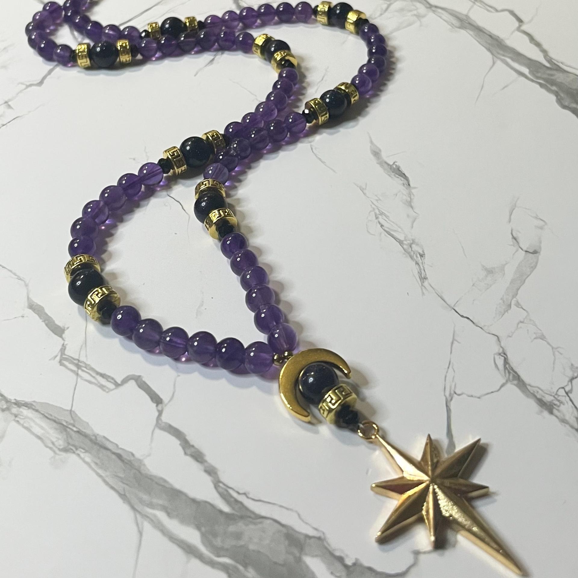 Amethyst and Blue Goldstone Nyx Prayer Beads