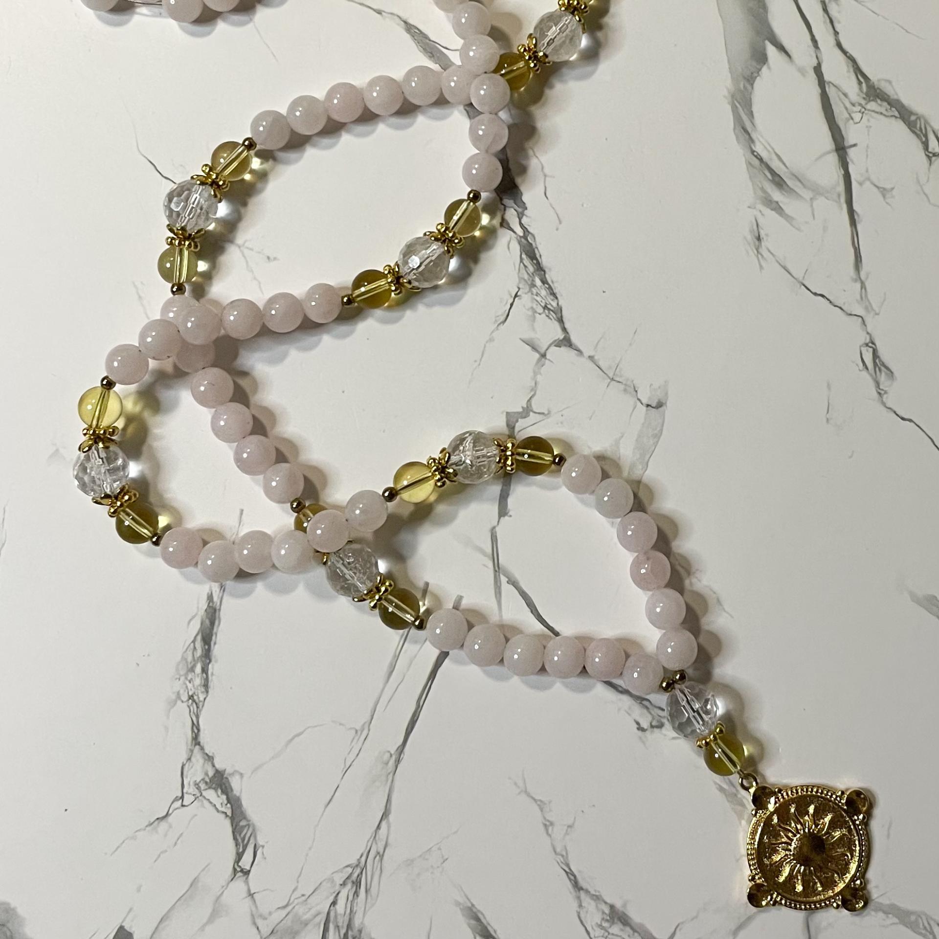 Rose Quartz and Clear Quartz Áine Prayer Beads