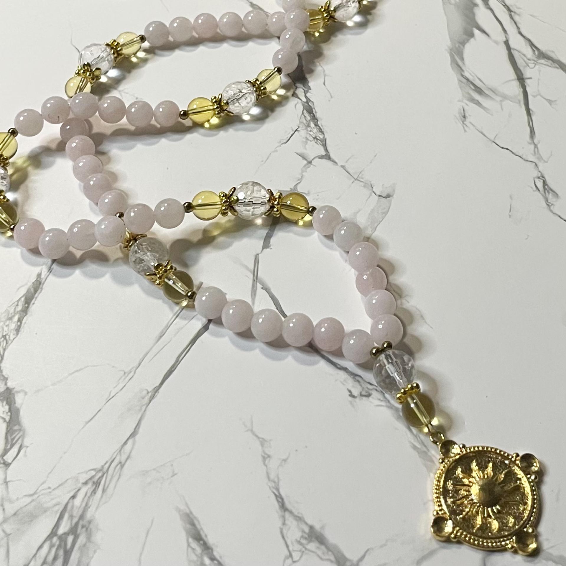 Rose Quartz and Clear Quartz Áine Prayer Beads