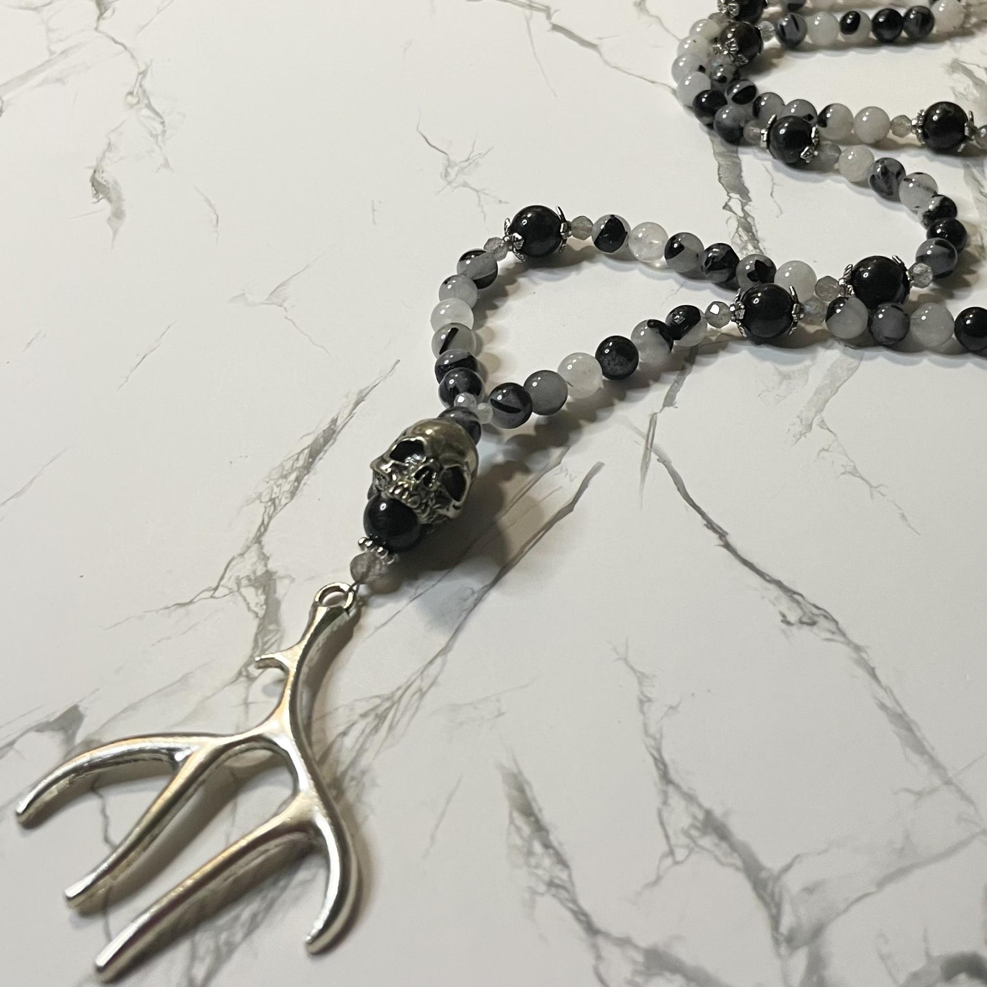 Rutilated Quartz and Arfvedsonite Gwyn ap Nudd Prayer Beads