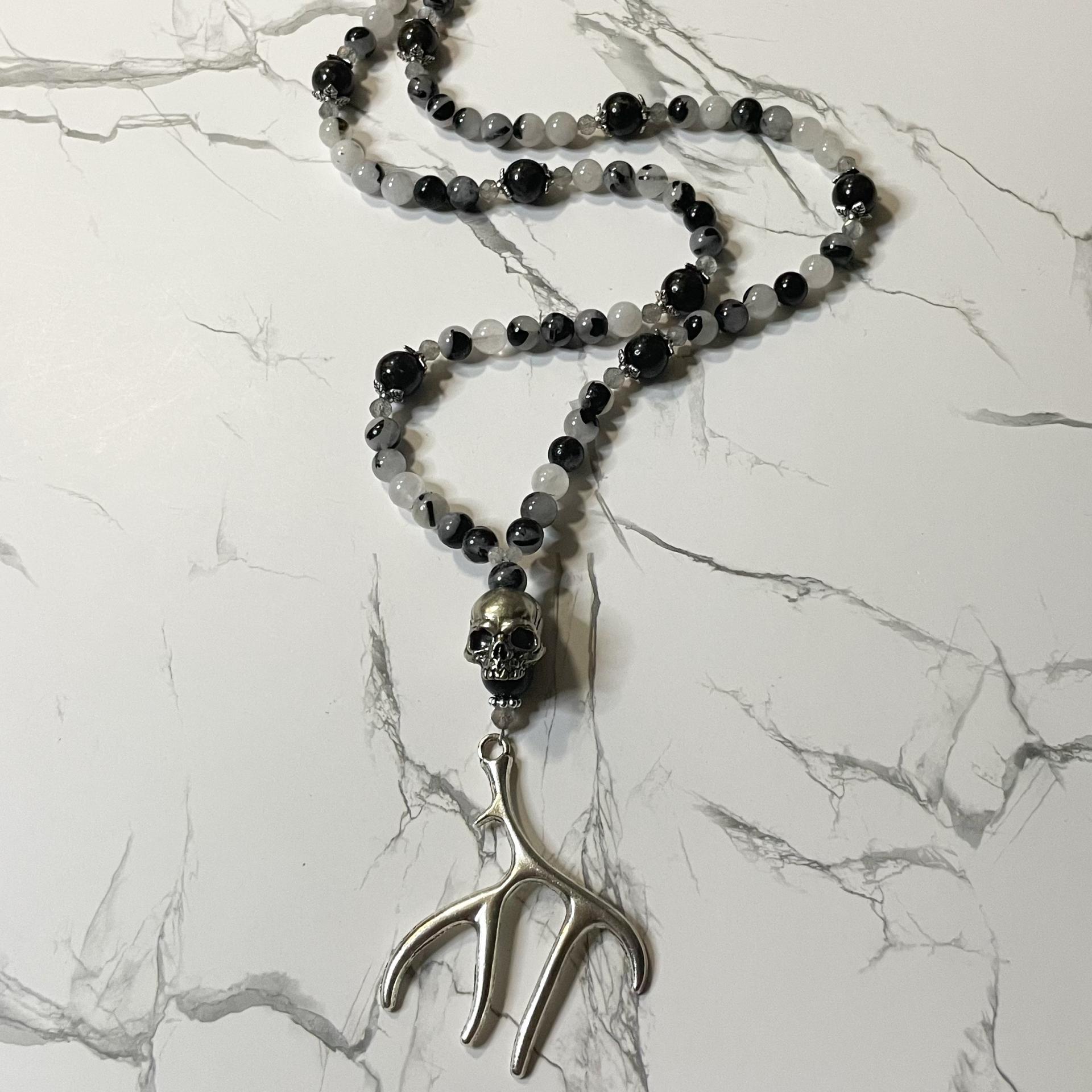 Rutilated Quartz and Arfvedsonite Gwyn ap Nudd Prayer Beads
