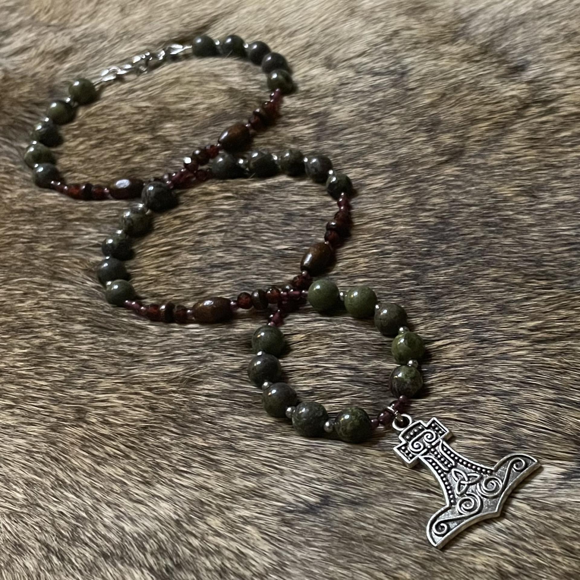 Dragons Blood & Garnet Mjolnir Necklace