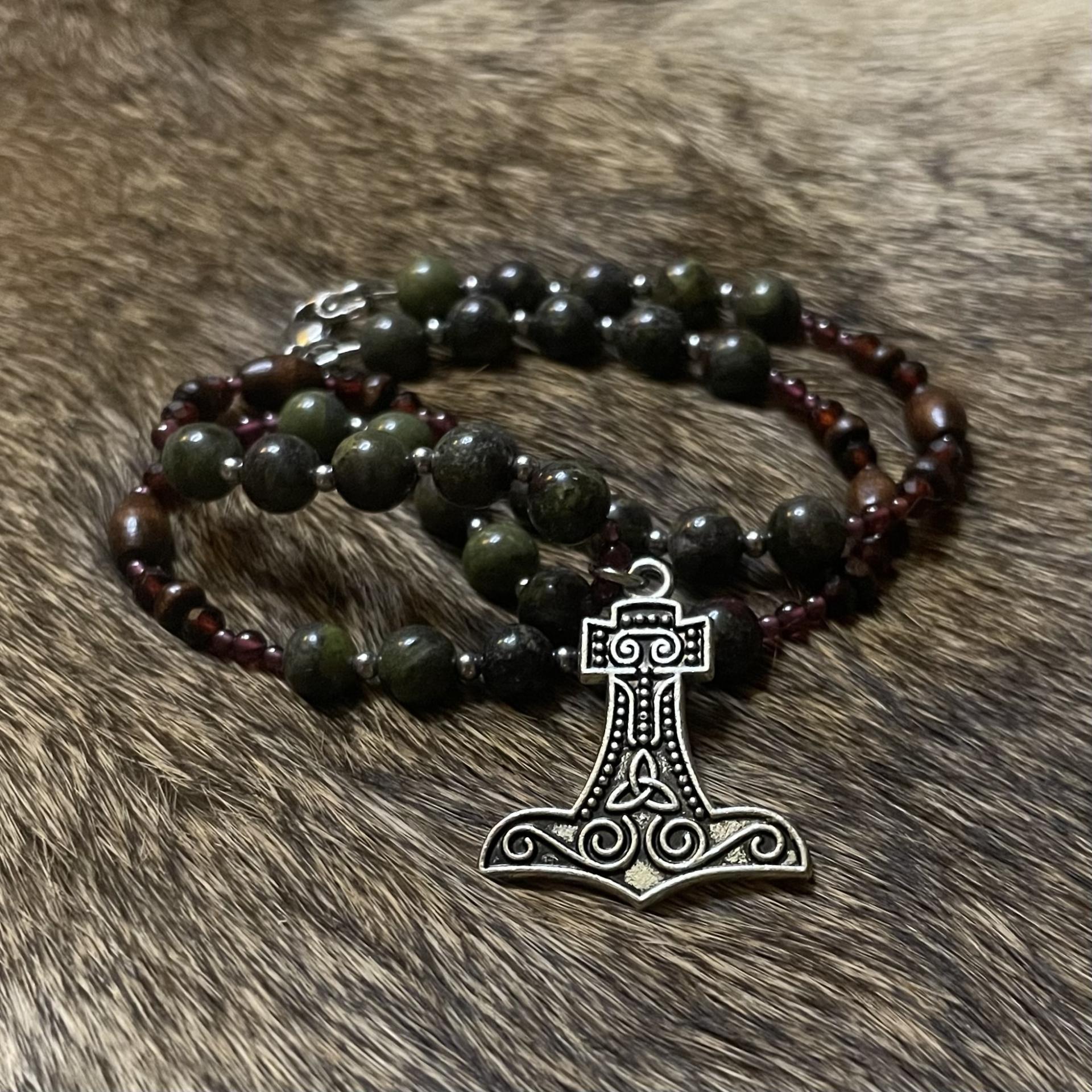 Dragons Blood & Garnet Mjolnir Necklace