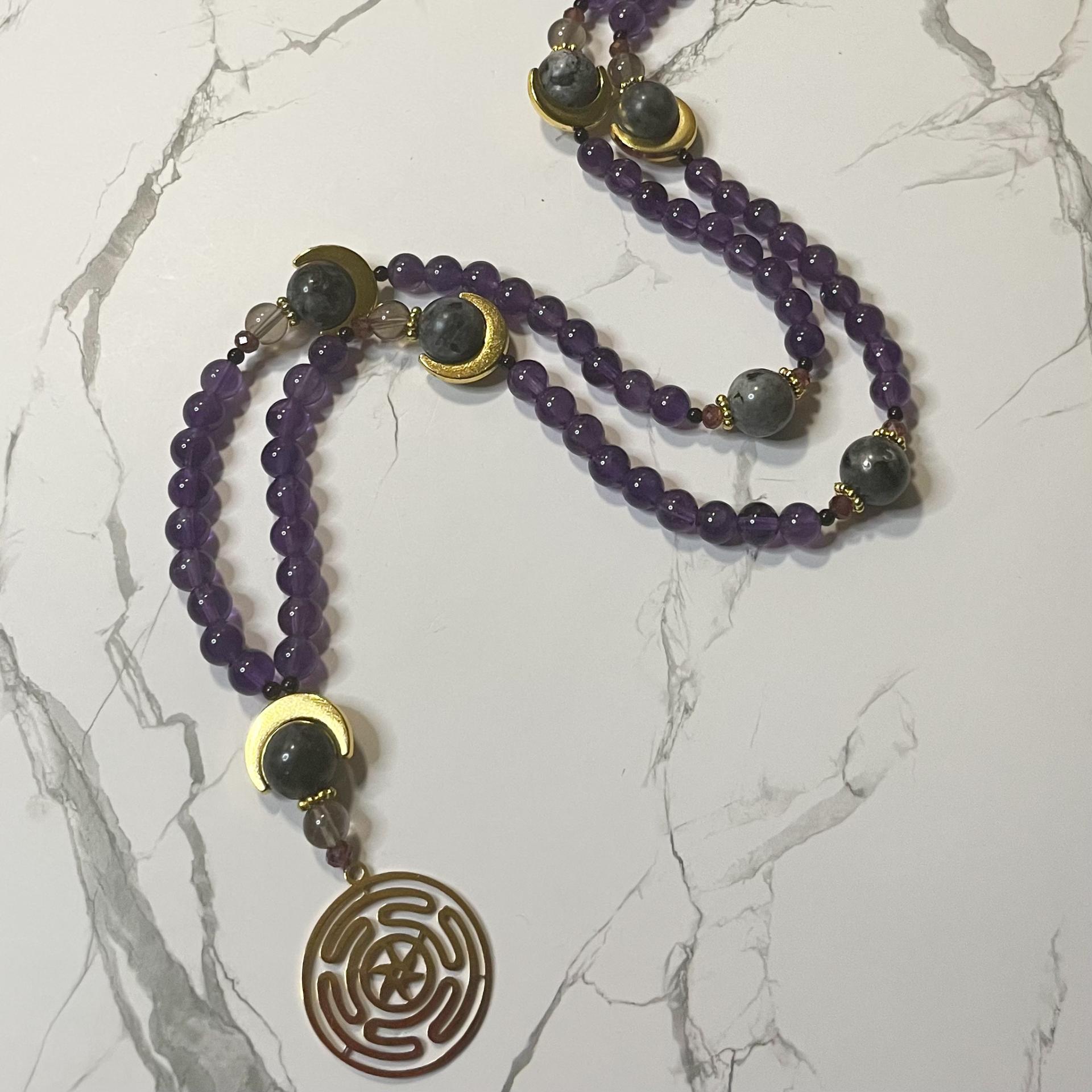 Amethyst and Larvikite Hecate Prayer Beads