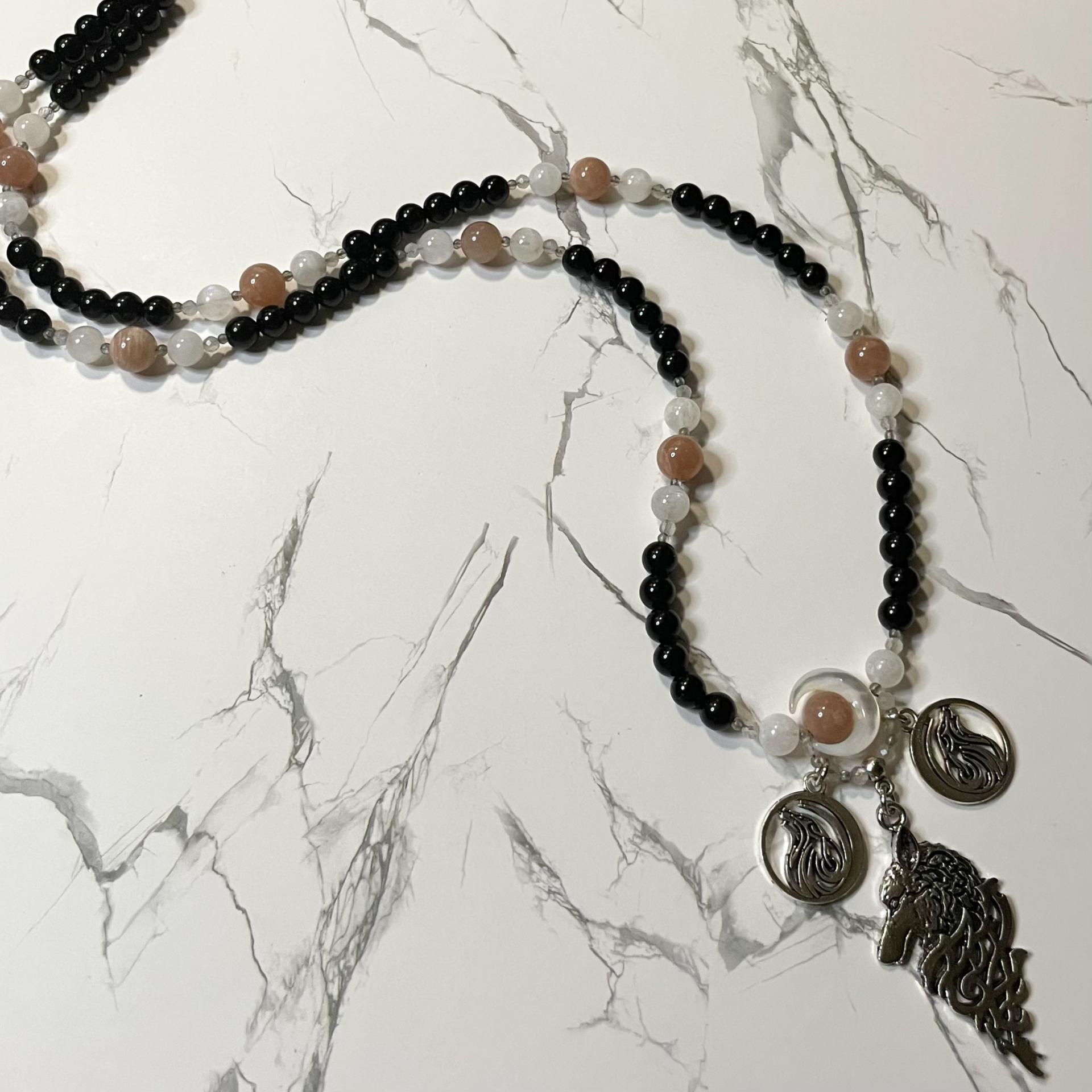 Onyx Fenrir, Skoll and Hati Prayer Beads