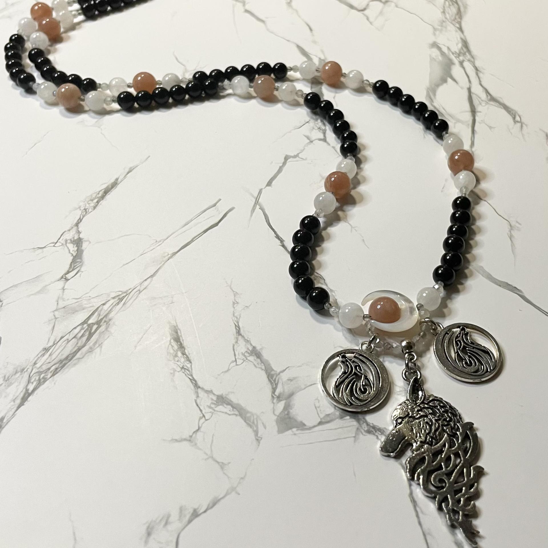 Onyx Fenrir, Skoll and Hati Prayer Beads