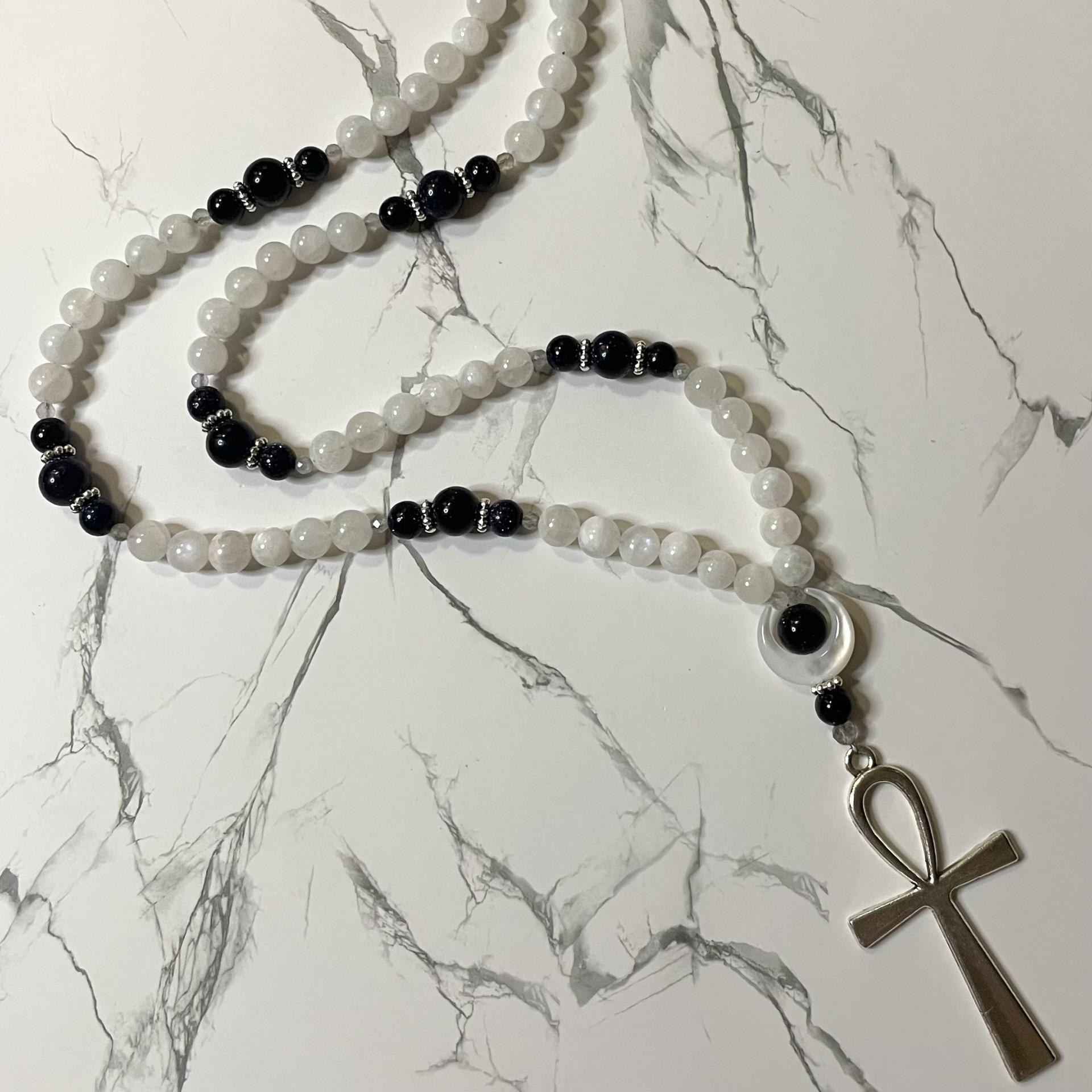 Moonstone and Goldstone Thoth Prayer Beads